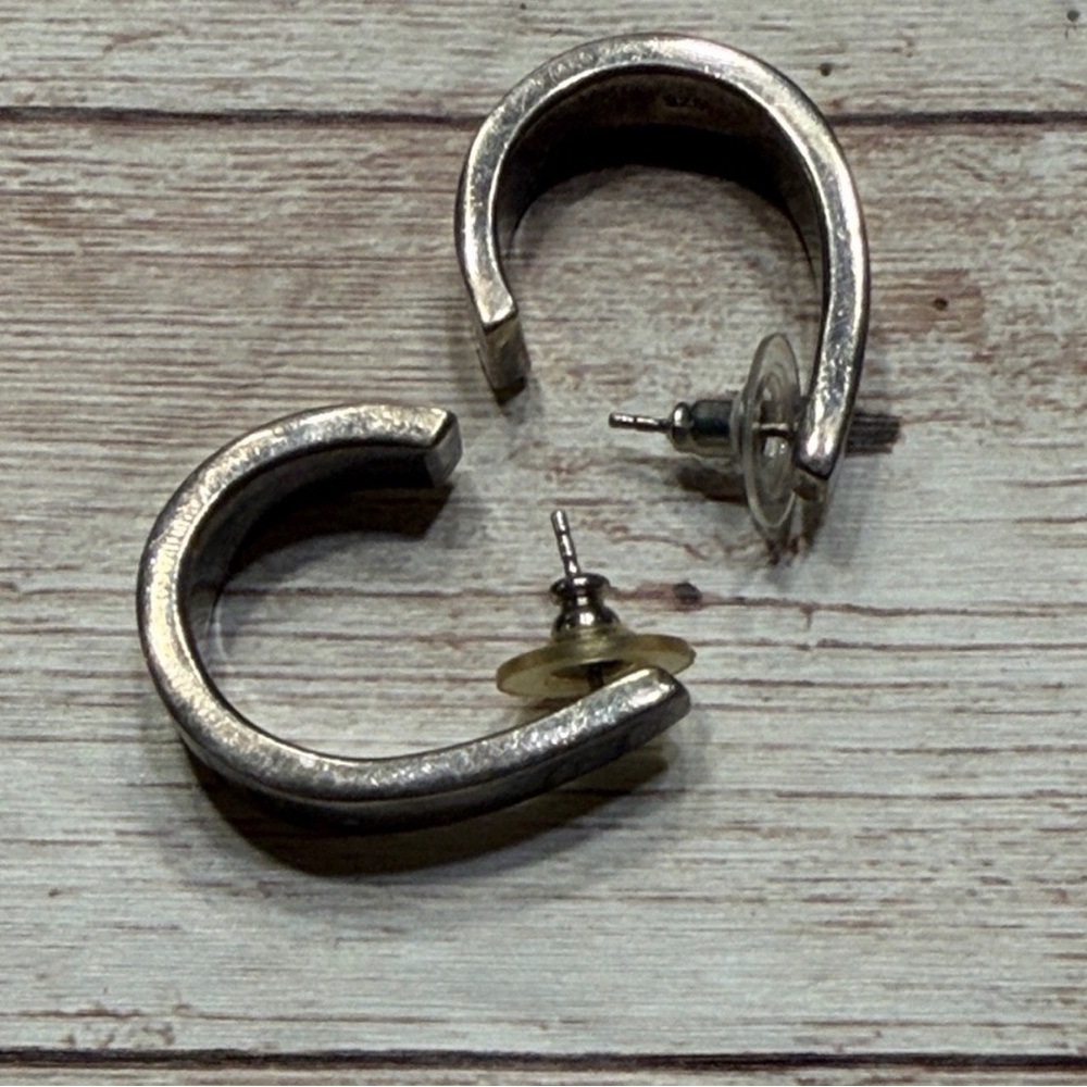 925 Sterling Silver Wide Flat Chunky Hoop Earrings - Picture 5 of 6